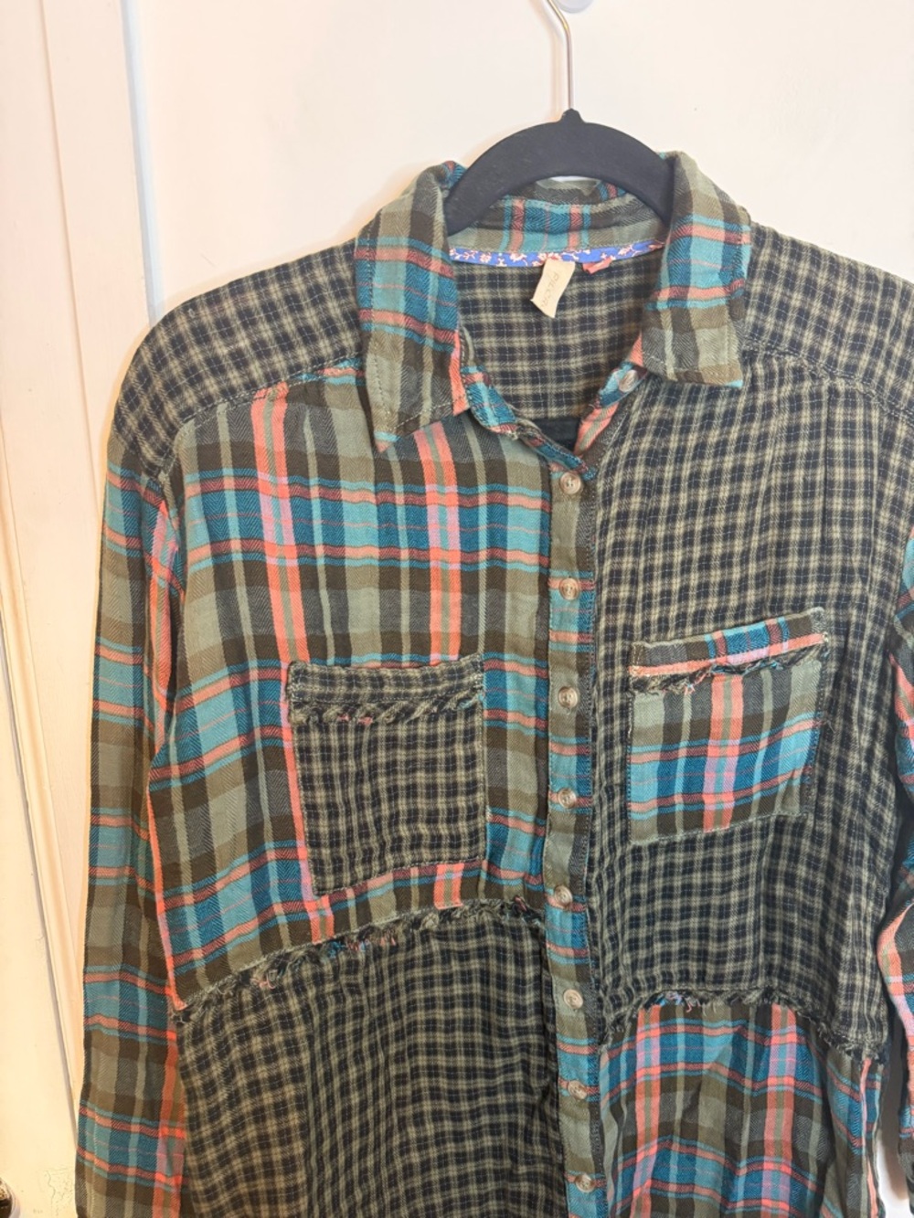 Pilcro Grunge Boho Patchwork Button Down Shirt - Picture 6 of 6